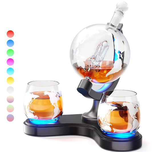 Unique Light Up Whiskey Globe Decanter Set