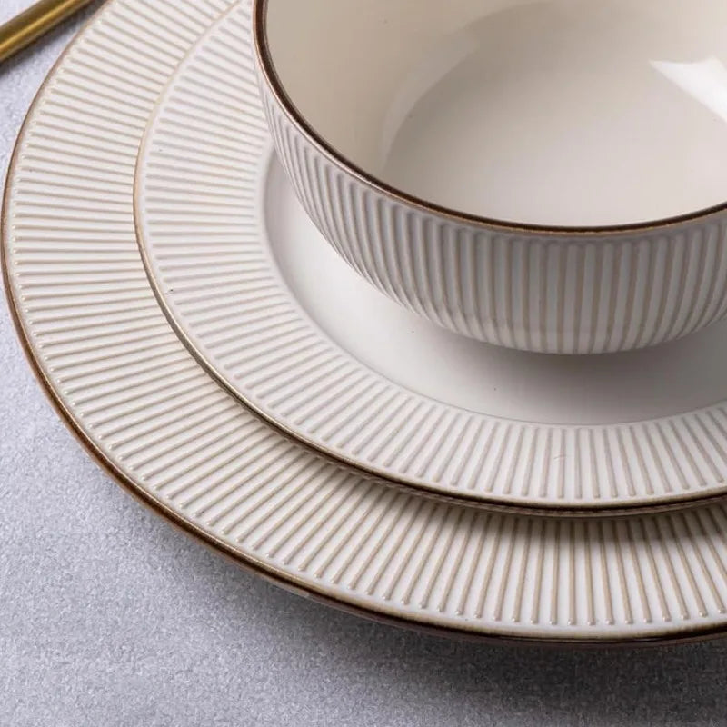 Embossed Elegant Stoneware Plates and Bowls Sets