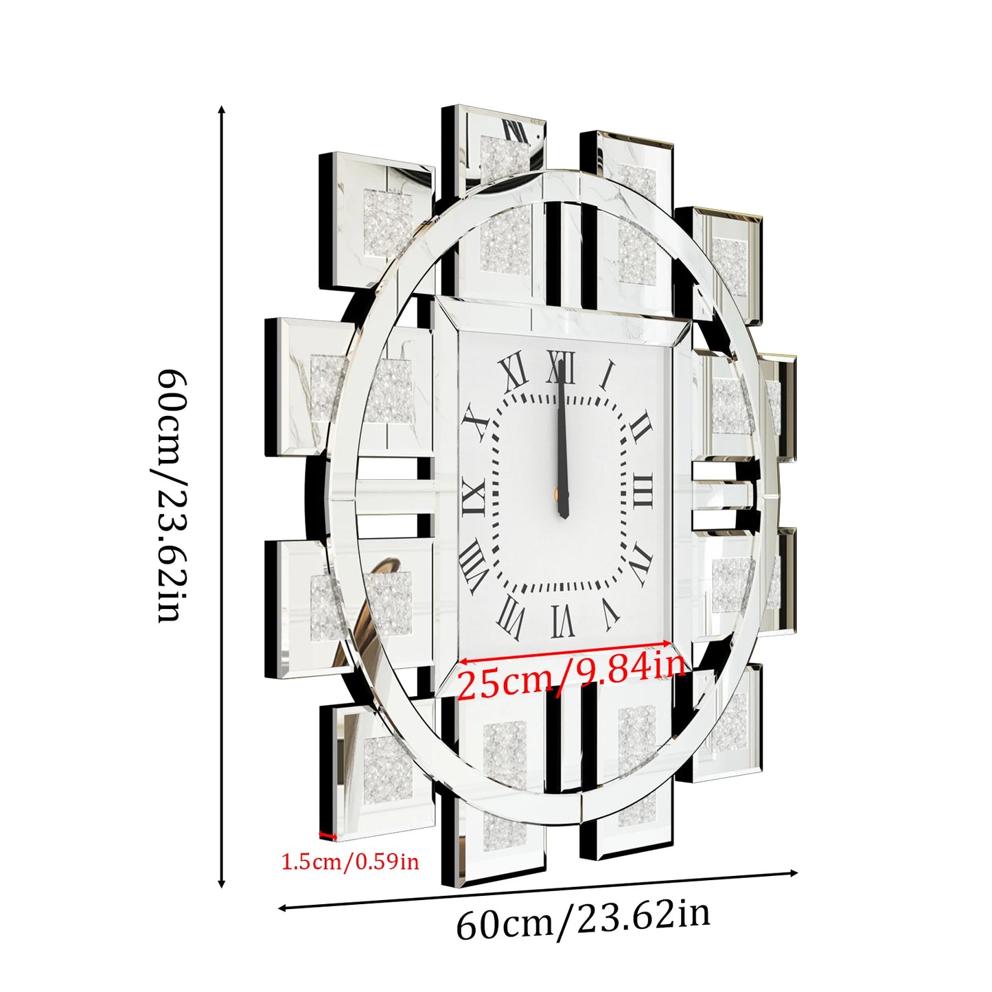 Irregular Large Crush Diamond Mirrored Wall Clock