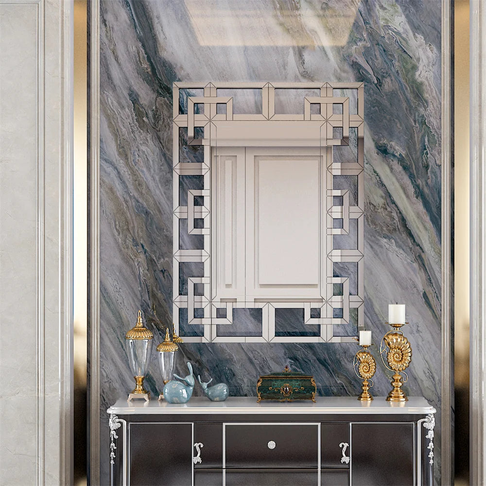 Silver Polished Hollow-out Decorative Wall Mirror