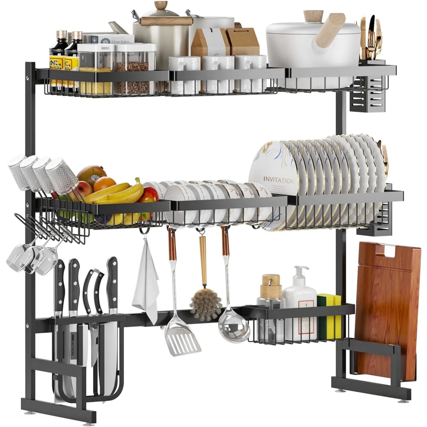 3 Tier, Adjustable Over Sink Dish Drying Rack (34"-45")