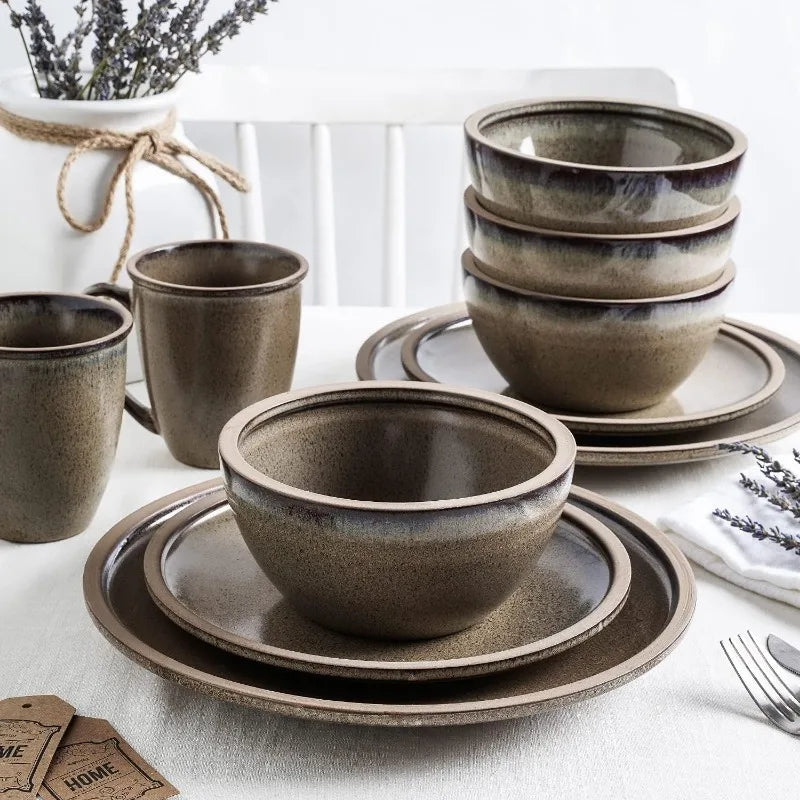 Tom Stoneware Reactive Glaze Dinnerware Set, 16/32 piece