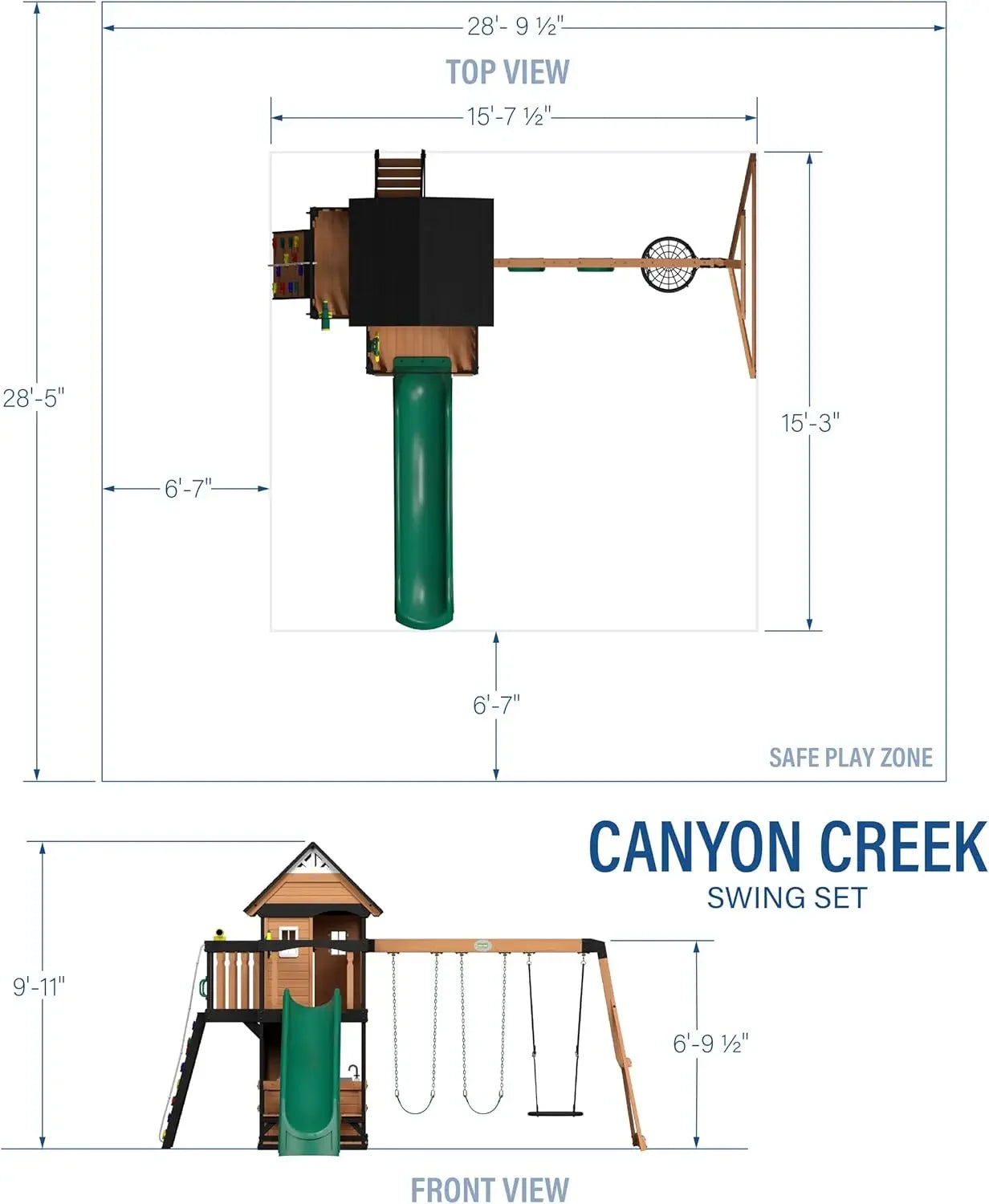 All Cedar Wood Swing Set w/Wave Slide, Grill, Plastic Food, Picnic Area