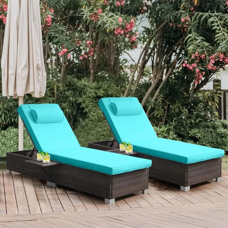 2 Piece Outdoor PE Wicker Chaise Lounge Set