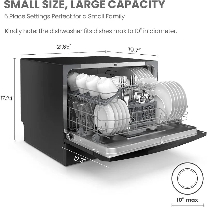 , Energy Star Portable Dishwasher,6 Place Settings & 8 Washing Programs