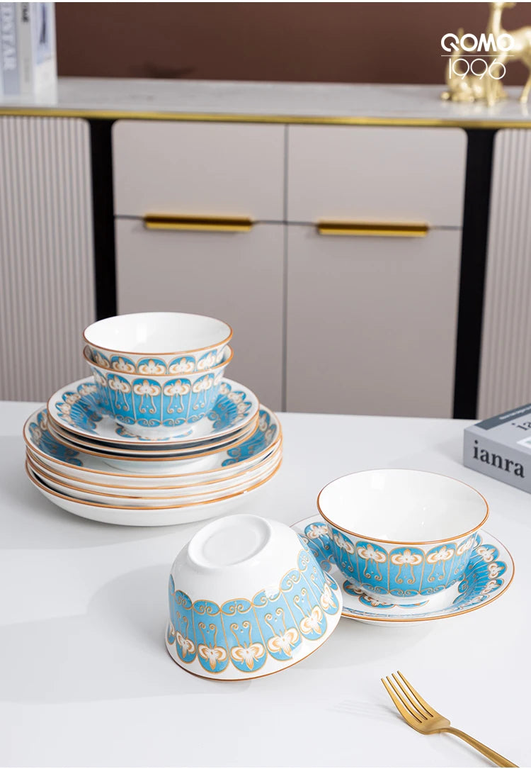 12 Piece Porcelain Dinnerware Set (Blue)