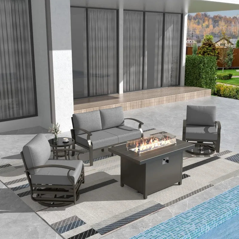 4-Seat Modern Metal Outdoor Conversation Set w/45in Propane Fire Pit Table