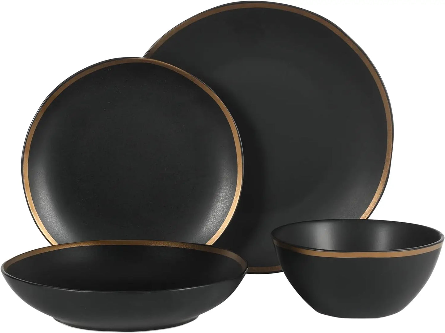 Mayfair Bay Embossed Double Bowl Dinnerware Set, Service for 4 (16pcs)