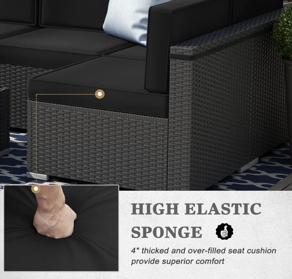 8 Piece Patio Set with 44" Propane Gas Fire Pit Table, Black