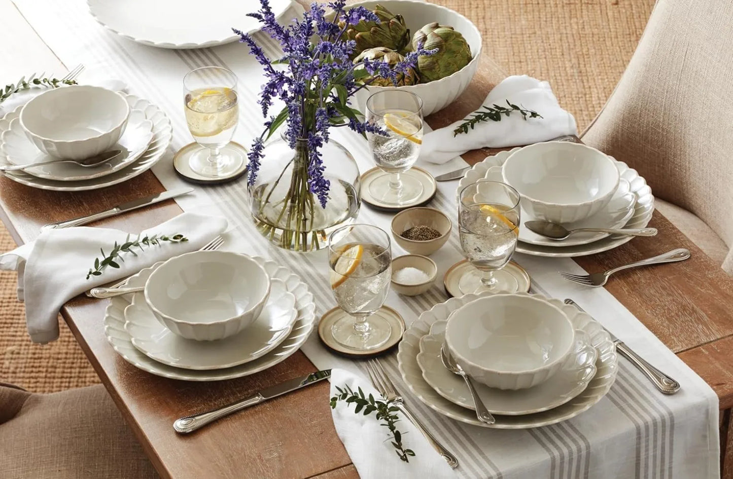 12-Piece French Perle Scallop Dinnerware Set, White