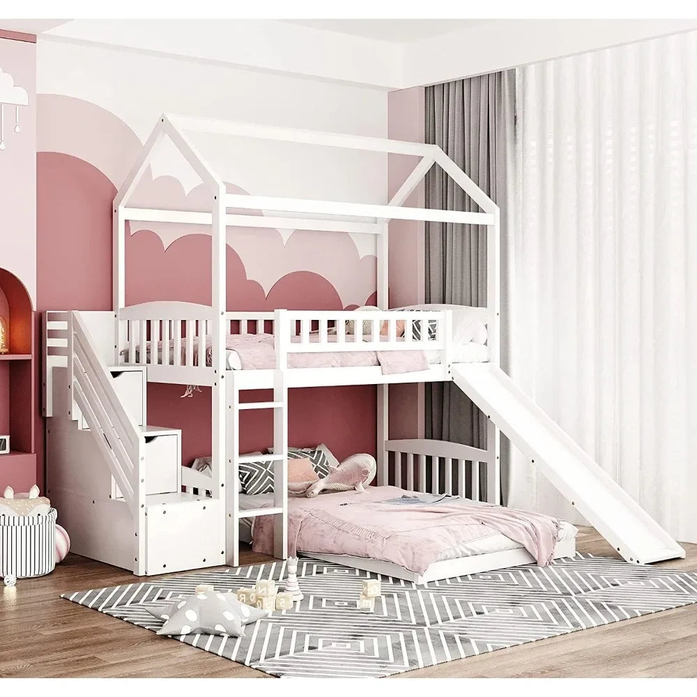 Toddler House Bunk Bed with Slide and Ladder