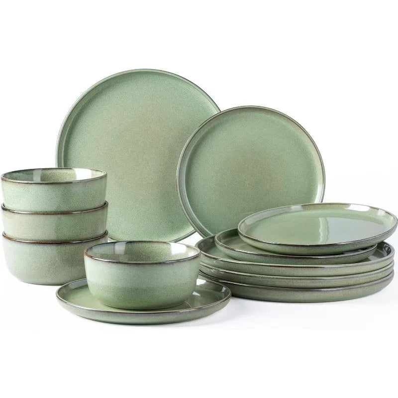 12 Piece Ceramic Dinnerware Set for 4, Scratch Resistant Dishes