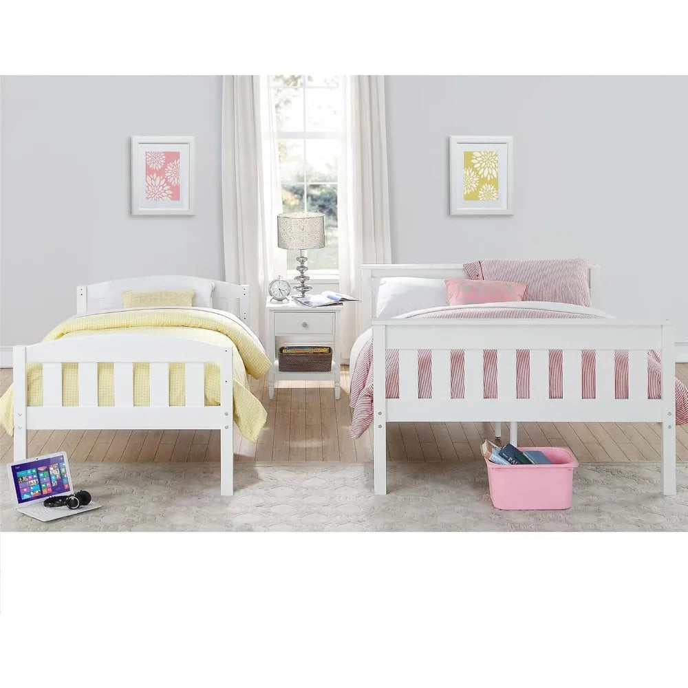 Convertible Wood Bunk Bed, Stackable and Detachable Bed Frames for Kids and Teens, with Angled Ladder