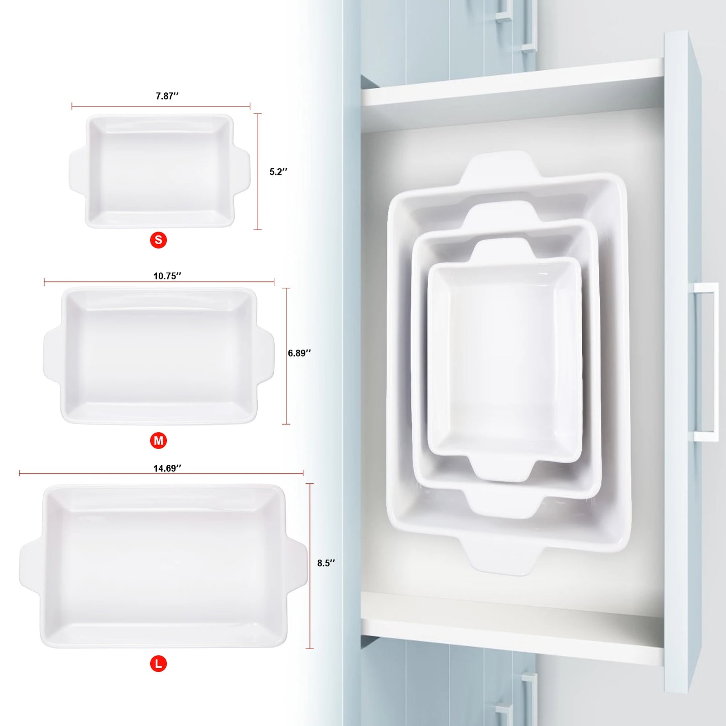 3PCS Ceramic Glazed Relief Baking Tray