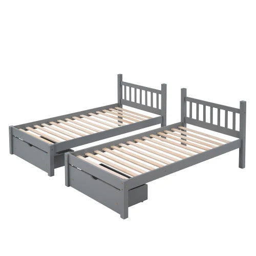 Wood Full over Twin & Twin Bunk Bed,Triple Bunk Bed with Drawers