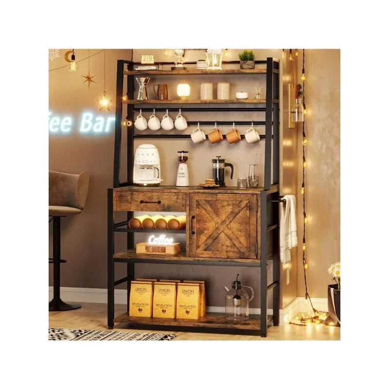 Kitchen Baker's Rack and Coffee Bar Cabinet