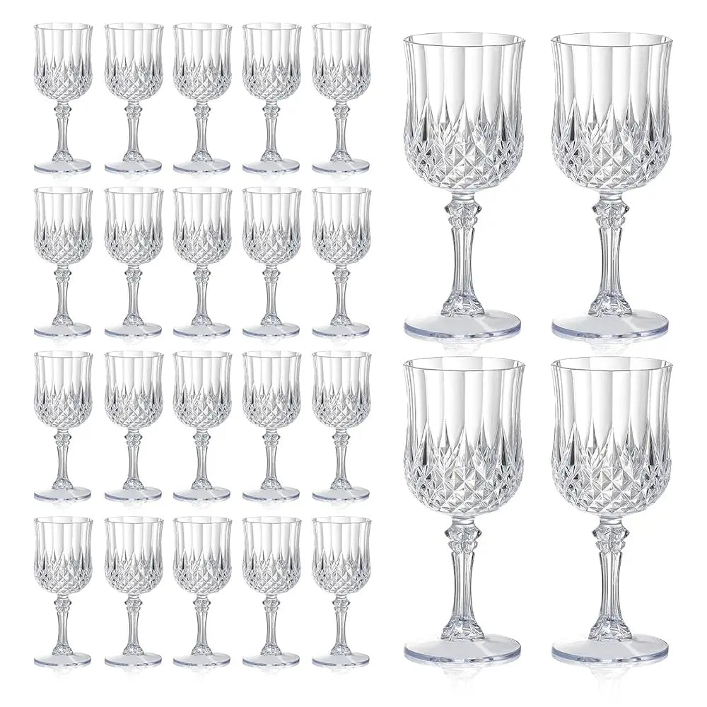 24 Pcs 7Oz Reusable Plastic Crystal Vintage Wine Glasses