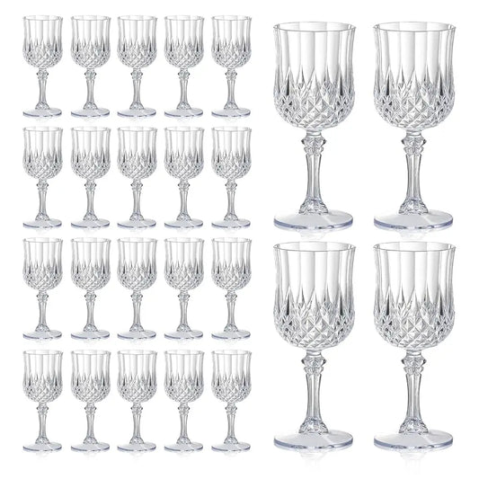 24 Pcs 7Oz Reusable Plastic Crystal Vintage Wine Glasses