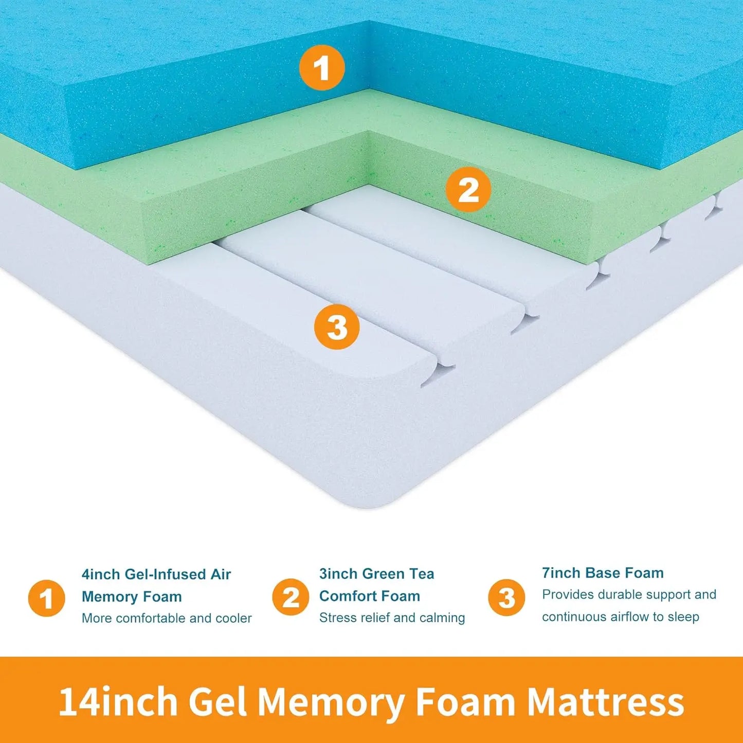 14-inch Memory Foam Mattress with Cooling Gel, Dark Grey