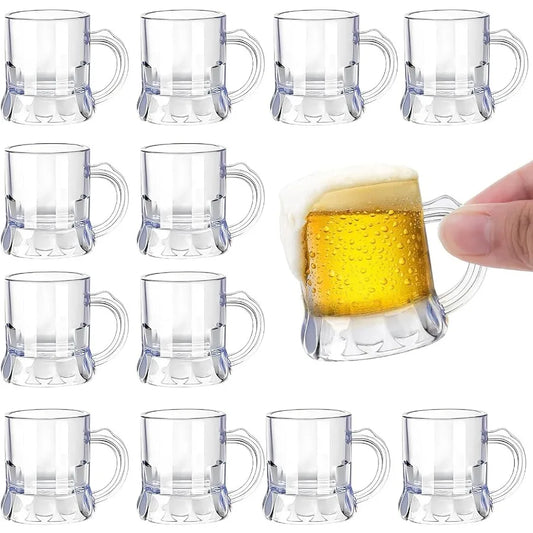 12 Pcs Mini Clear Plastic 1 oz Reusable Beer Mug Shot Glasses
