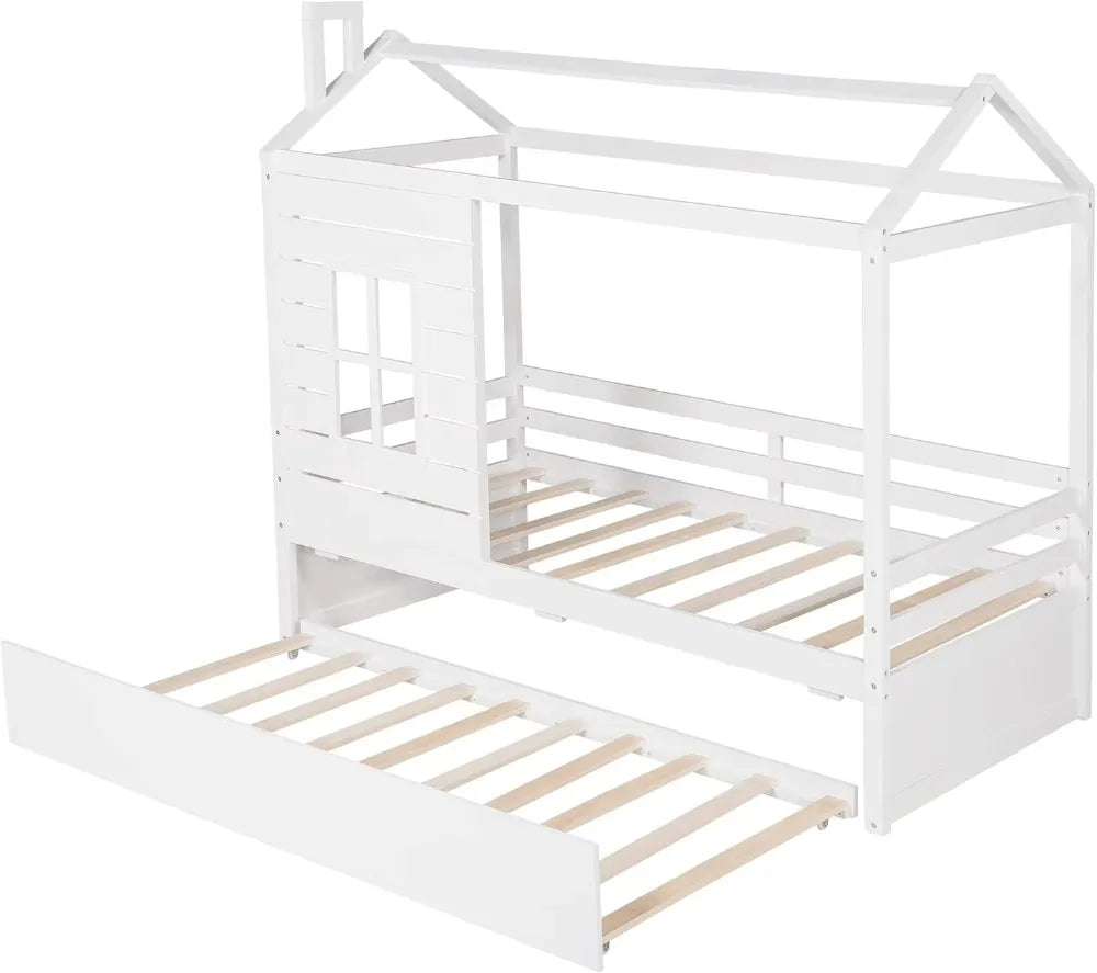 Twin Size House Bed Frame With Twin Size Trundle