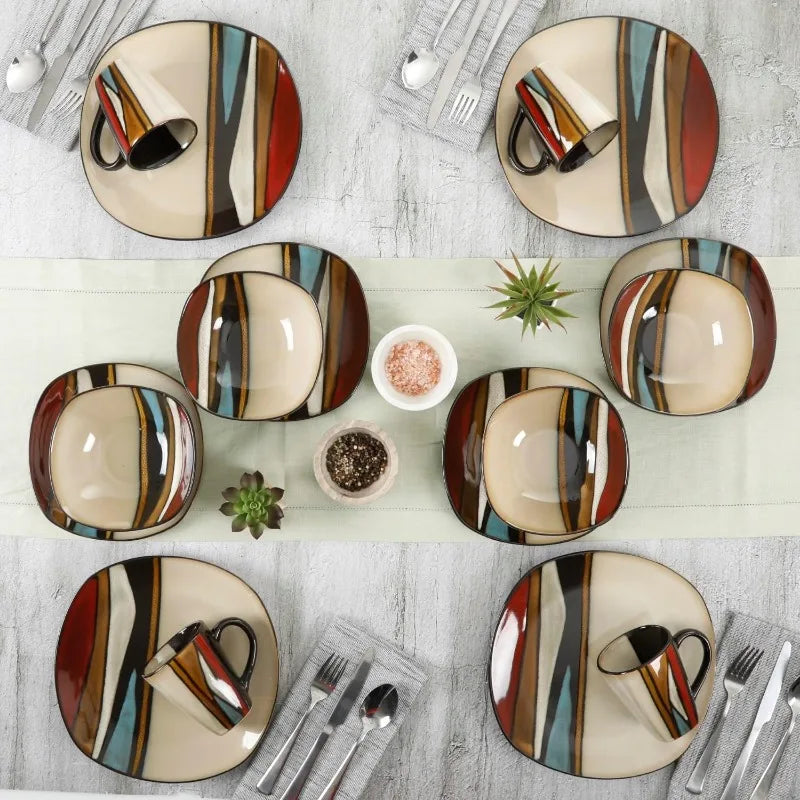 16 Piece Reactive Glaze Dinnerware, Multicolor -, Service for 4 (16pcs)