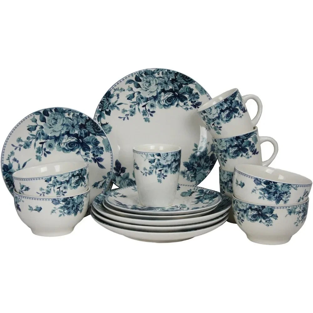 Traditional Blue And White 16 Piece Dinnerware Set