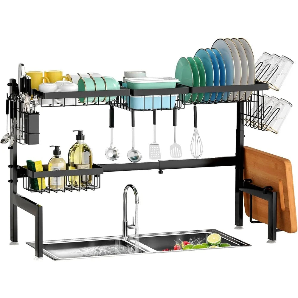 2-Tier Stainless Steel Large Over The Sink Dish Rack with Utensil Holder