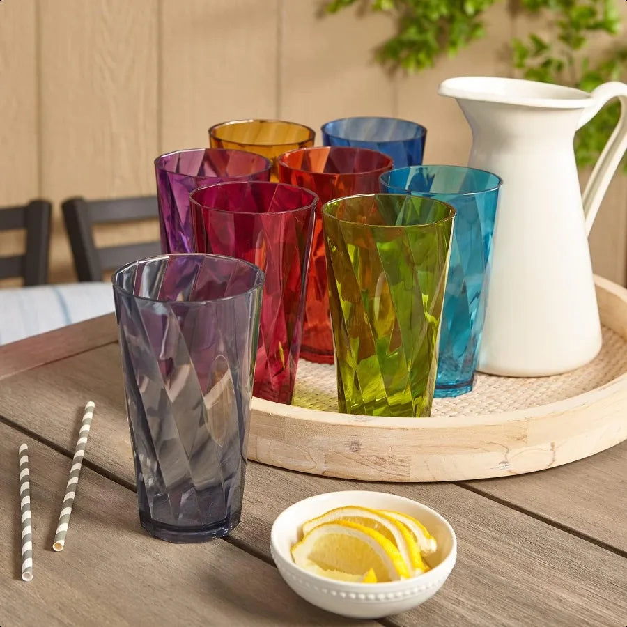 Set of 8, 20oz Optix Plastic Drinking Glasses in Jewel Tone Colors