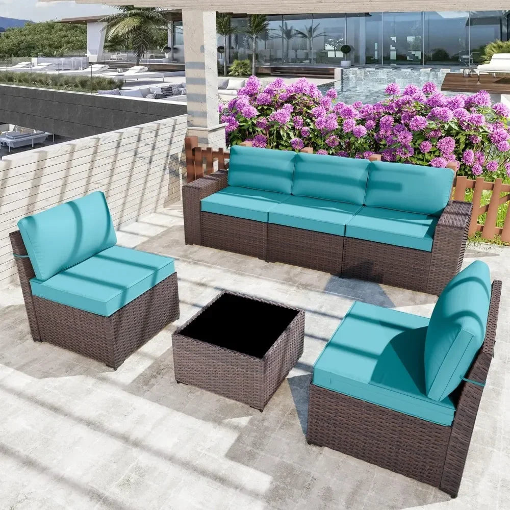 6 Piece Modern All-Weather Wicker Patio Furniture Set With Coffee Table