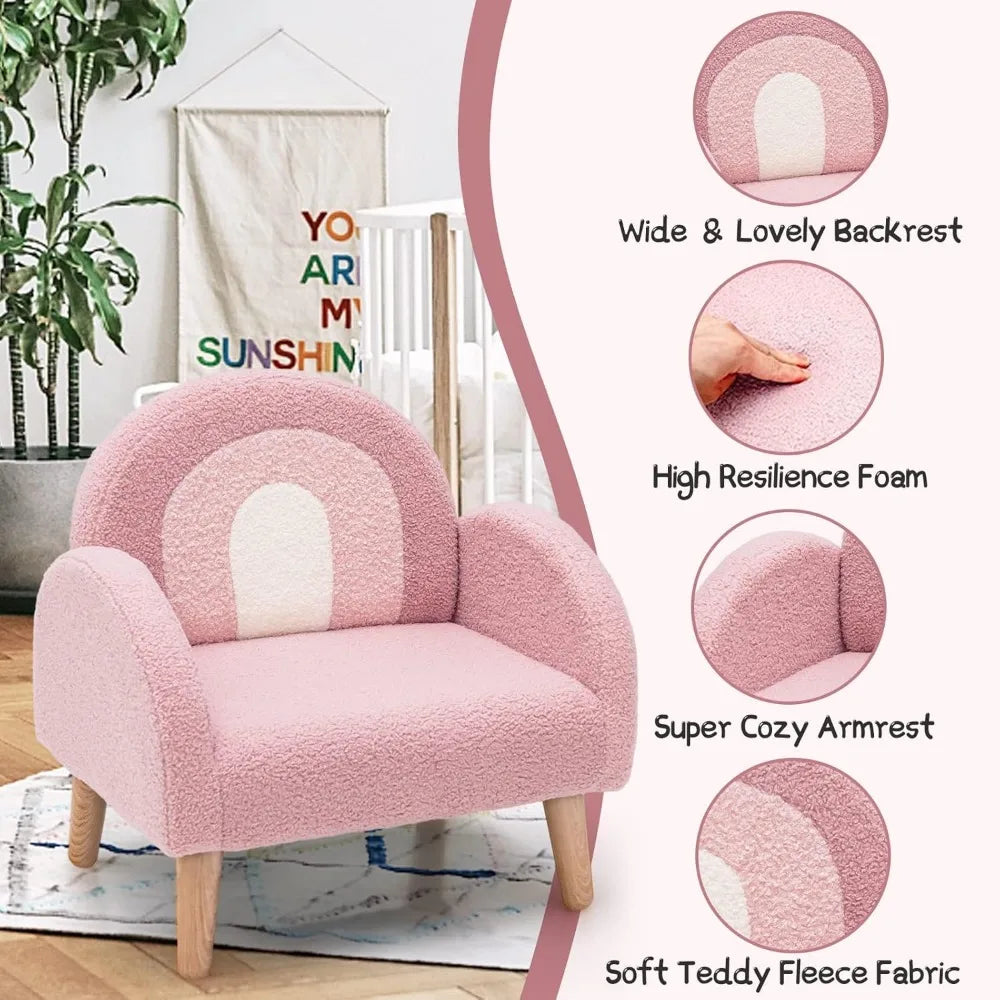 Plush Fabric Upholstered Children's Armchair with Solid Wooden Frame, Anti-Tipping Design