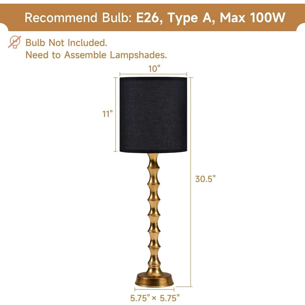 30.5" Gold Buffet Table Lamps with Black Shade, Set of 2