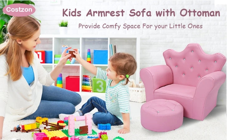 Children's Upholstered Princess Chair with Ottoman