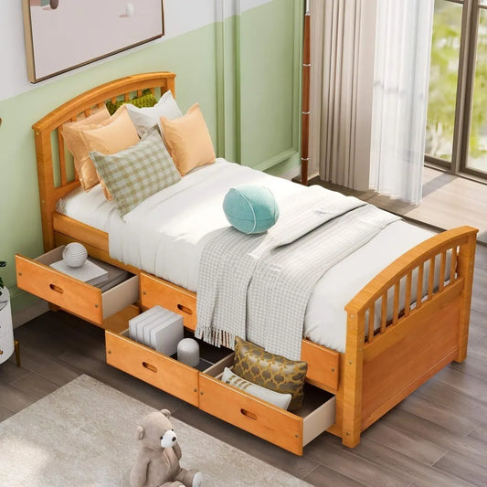 Solid Wood Twin Size Platform Storage Bed Frame