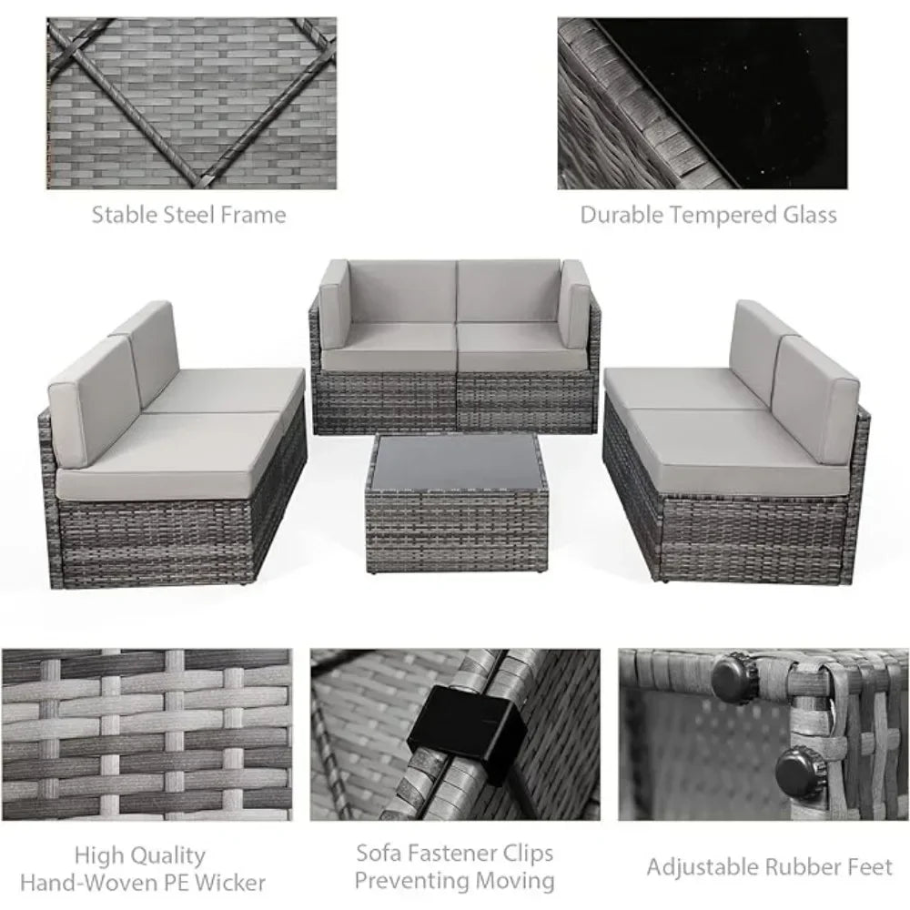 7 Piece Wicker Outdoor Sectional Sofa Patio Furniture Set