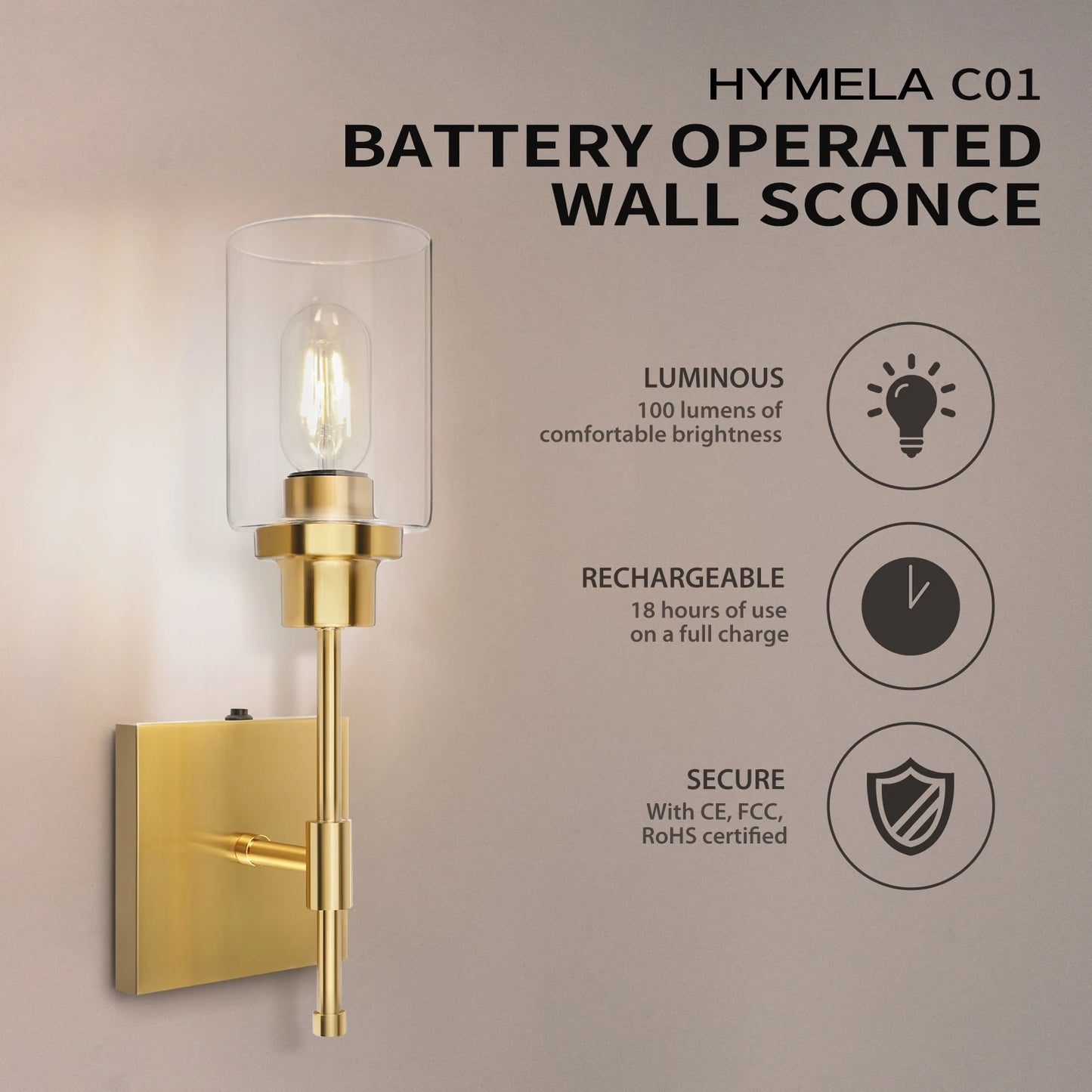 Rechargeable Battery Operated No Wired Wall Sconce