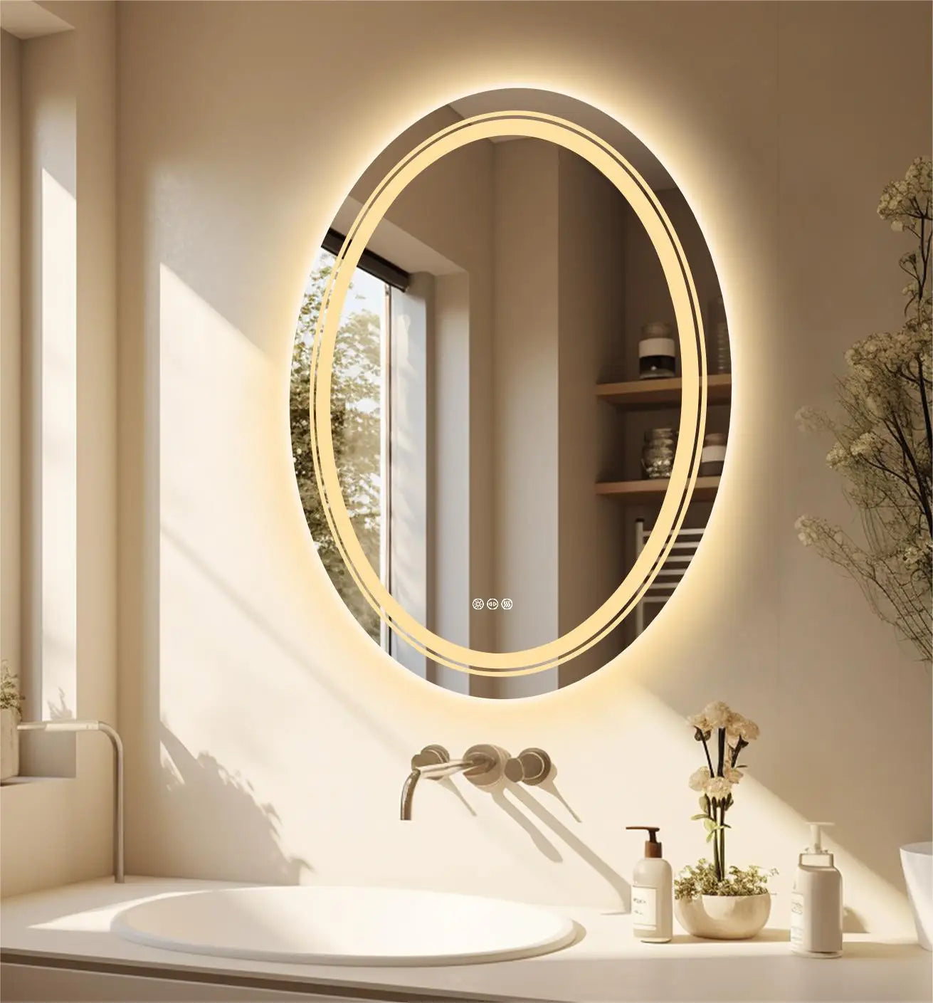 2 Sizes High Lumen Large Antifog Oval LED Bathroom Wall Mirror