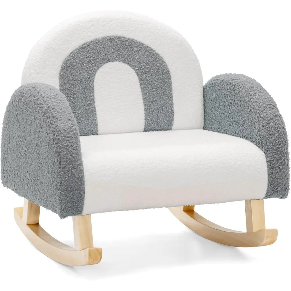 Plush Fabric Upholstered Children's Armchair with Solid Wooden Frame, Anti-Tipping Design