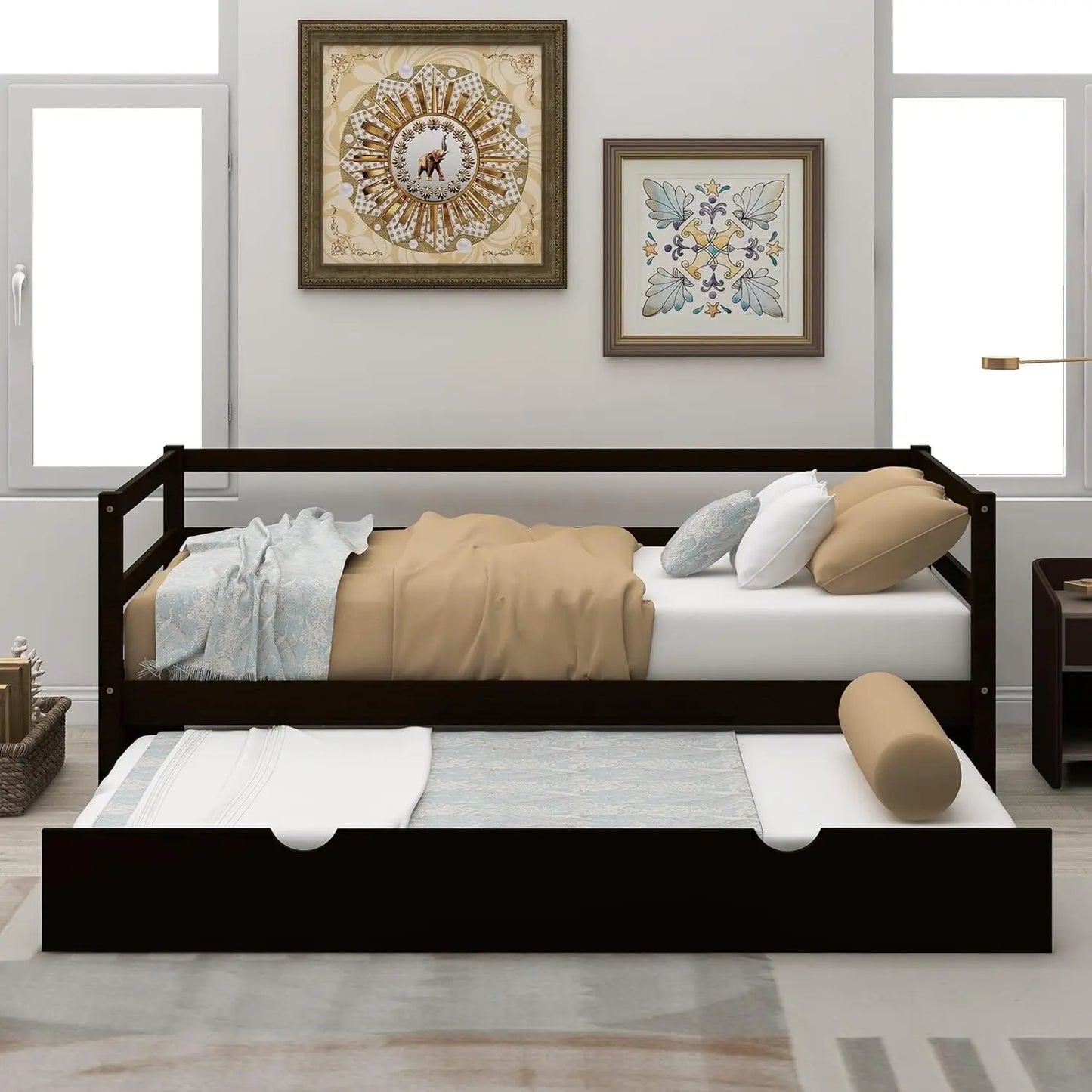 Twin Classic Wood Platform Daybed Bed Frame with Trundle