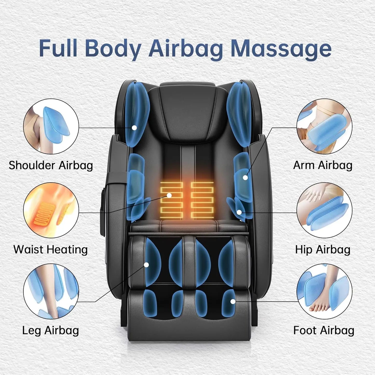 Massage Chair with 8 Fixed Shiatsu Massage Rollers, Zero Gravity Mode, Heater, Bluetooth