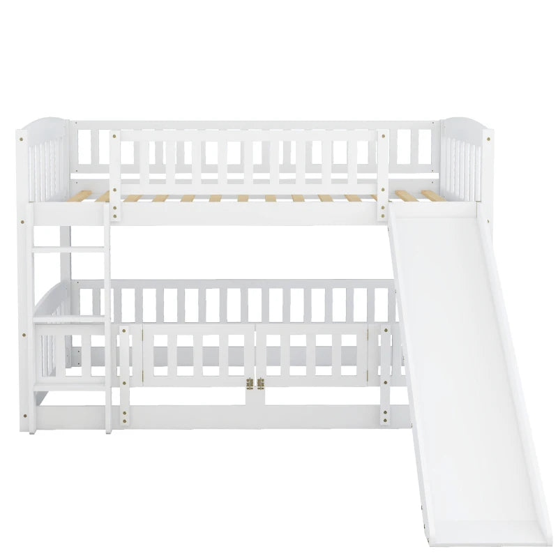 Twin Over Twin White Bunk Bed with Slide