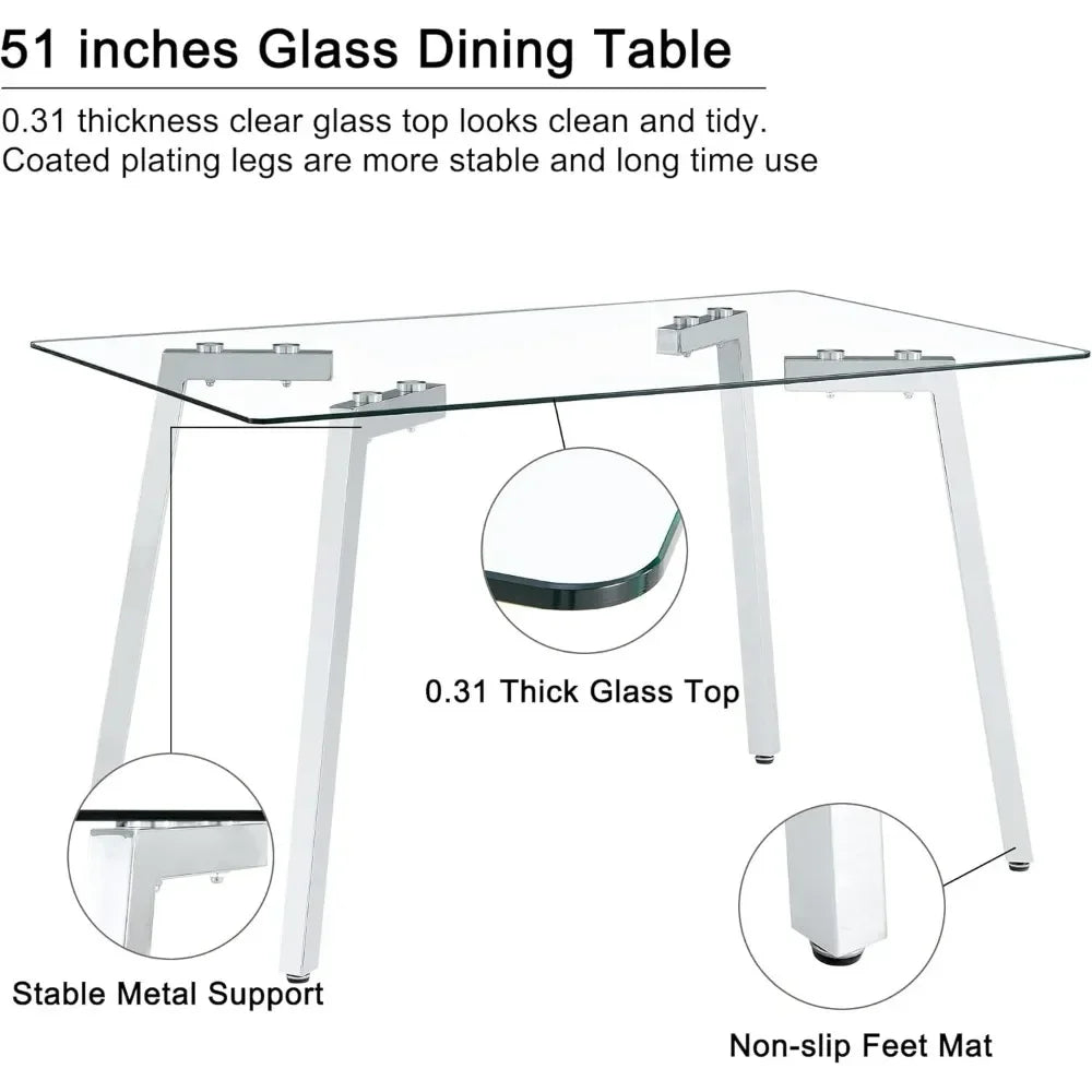 Rectangle Dinner Table with 4 White Leather Kitchen Chairs