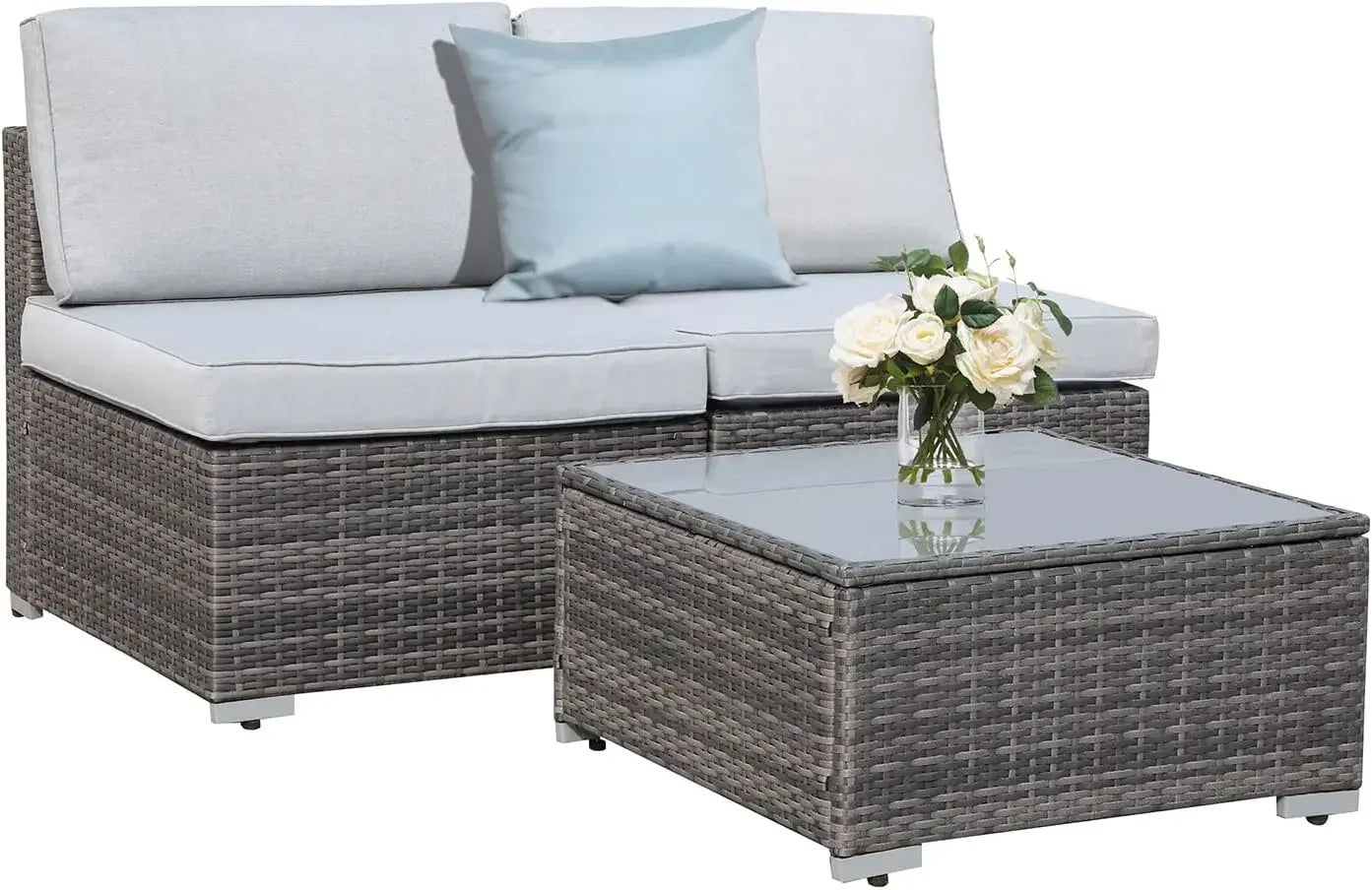 3PCS All-Weather PE Wicker Conversation Sofa Set