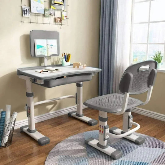 Kid's Desk and Chair Set, with Tilt Desktop, Bookstand, LED Lamp