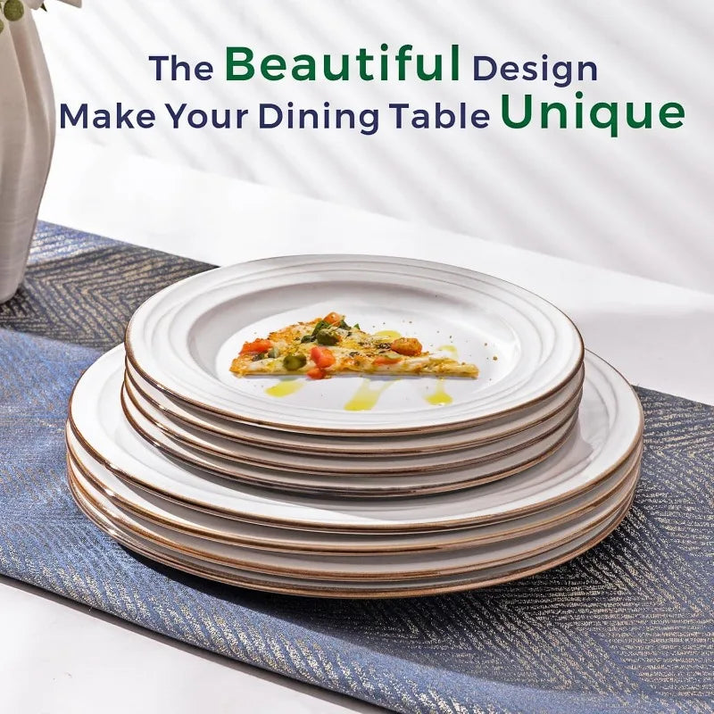 Embossed Elegant Stoneware Plates and Bowls Sets