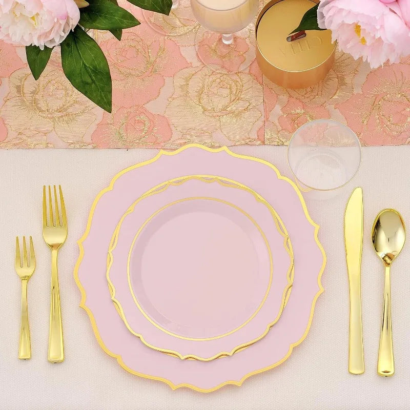 300 PCS Pink Dinnerware Set for 50 Guests,Heavy Duty Plastic Disposable Plates