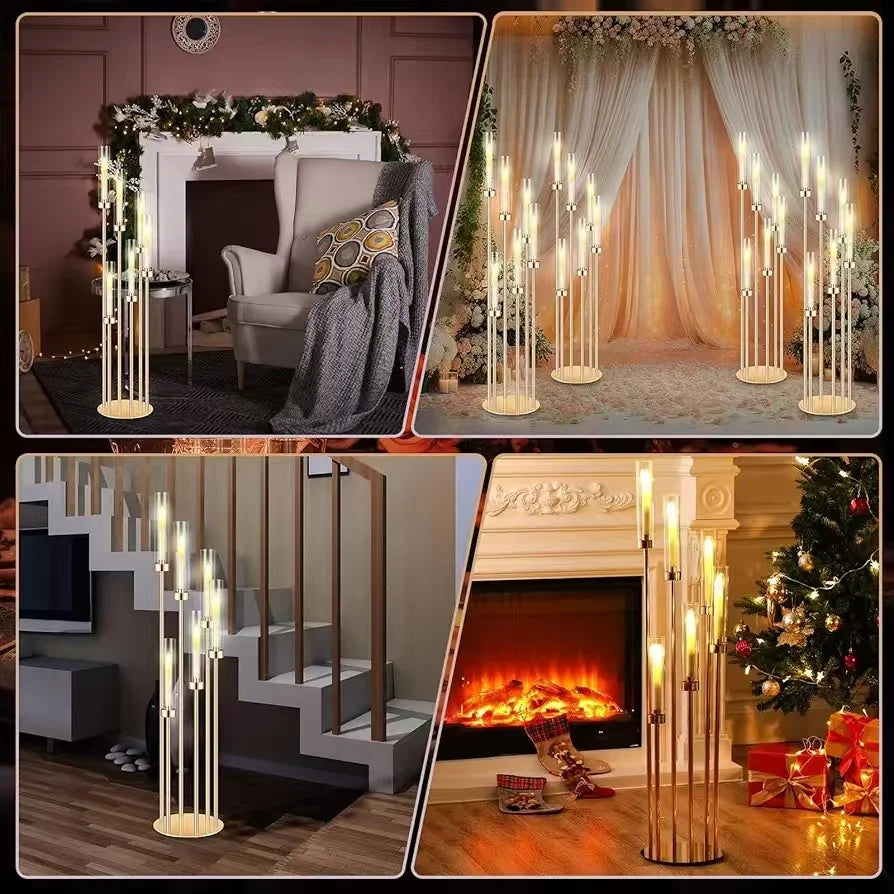 4PCS 46"Tall Metal Floor Candlestick Holder With 24 PCS LED Candles