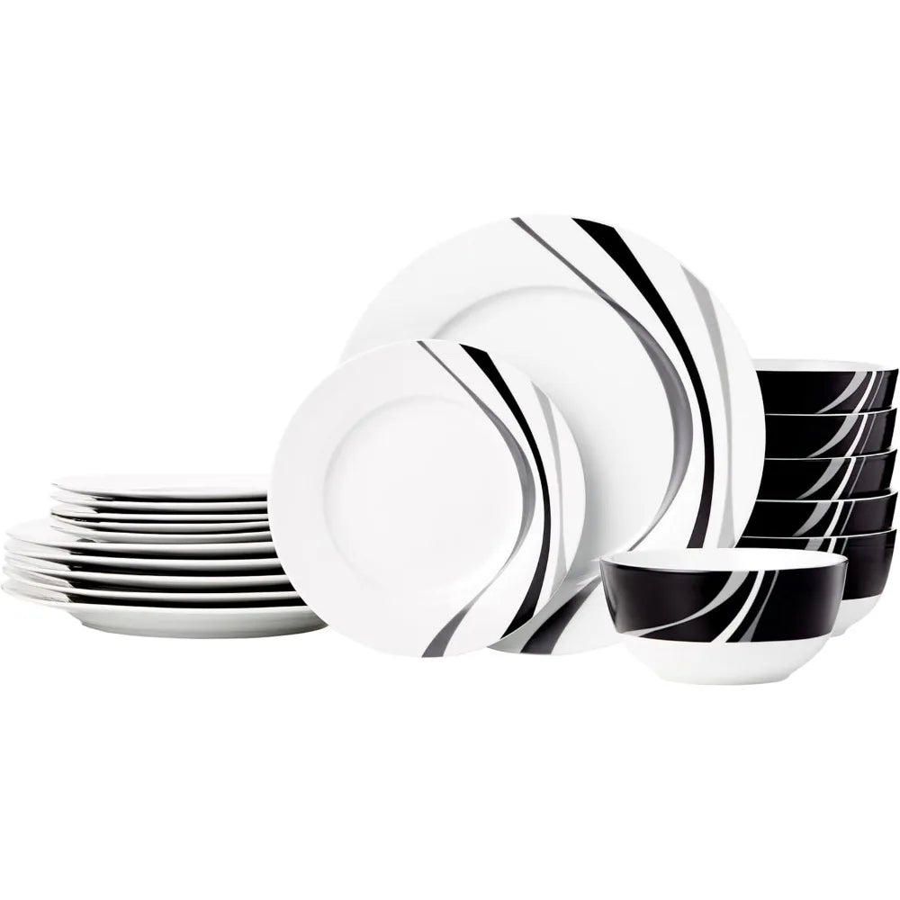 18 piece Swirl Pattern Ceramic Dinnerware Set, 6-person service