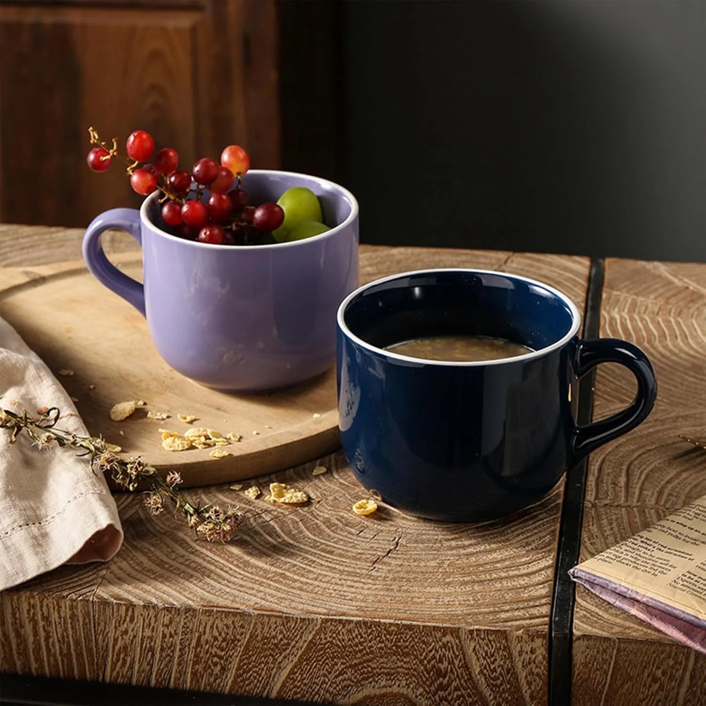 Extra Large Porcelain 23 Oz Mug, Breakfast Cup and Soup Bowl with Handle