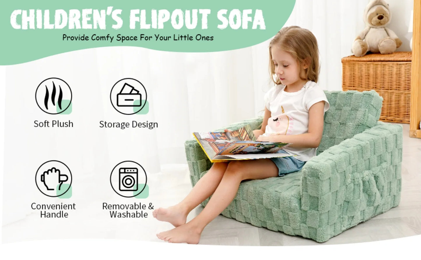 2-in-1 Flannel Fold Out Kid's Couch